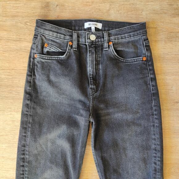 Re/Done Originals 70s Straight Jeans Womens 25‎ Washed Noir Knee Rip Black - Picture 2 of 16